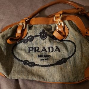 Prada Leather Denim Shoulder Bag